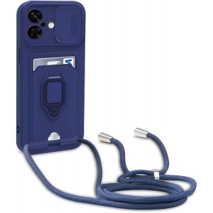 Kal-Coque Avec Cordon Pour Iphone 16,Collier Pour Étui Colliers De Cellulaire Réglable Corde Silicone Souple Case,Protection De La Caméra,Support,Porte Cartes - Bleu - Neuf