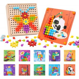 MDY-Jeux Mosaïque Enfant 2 3 4 5 Ans, Jeu de Mosaïque avec 180 Perles Enfichables et 10 Cartes, Activités Manuelle Enfant, Mosaique Loisir Creatif Enfant d'apprentissage Précoce pour Les Garçon Fille - Neuf