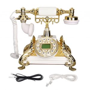 Telephone fixe retro filaire avec cadran a boutons et affichage electronique de la date, de la semaine et de l'heure pour la maison et le bureau - Neuf