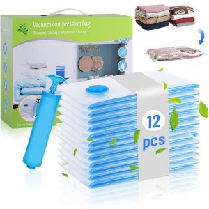 lbgwp60-Lot De 12 Sac Sous Vide Vetement Aspirateur 60X40Cm, Housse De Rangement Sous Vide Réutilisable Sac Compression Voyage Avec Pompe Manuelle - Neuf