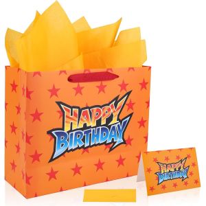 Ensemble De Sacs Cadeaux D'anniversaire ,Papier Cadeau Enveloppe Carte V?Ux Thème Dessin Animé Étoiles Jaunes Et Rouges Pour Fête D'enfants Fournitures De Décoration - Neuf