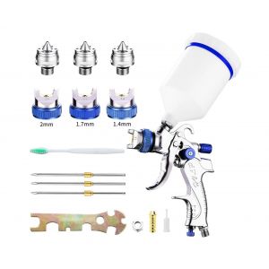 Kit pistolet &agrave; peinture automobile avec 3 buses et godet de 600 cc - Neuf
