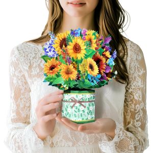 Carte de fête des mères heureuse, Carte pop-up de bouquet de fleurs de tournesol, Cartes de v?ux 3D, Carte pour maman épouse, Carte d'anniversaire, Carte d'anniversaire, Carte Fleur Pop-Up - Neuf