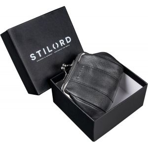 Dolly' Petit Portefeuille Cuir Femme Retro Elegant - Porte Monnaie Femmes Petite Taille Vintage - Ideal Comme Bourse En Cuir Porte-Feuille Fermoir Clic Clac,Couleur:Noir - Neuf