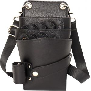 Sac à ciseaux de barbier (noir), sac à outils de barbier, sac à ciseaux de barbier, sac de coiffure, cuir PU + PVC, sac à bandoulière, couleur noire élégante - Neuf
