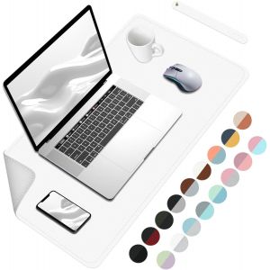KALANKA-Sous-main double face, sous-main imperméable en cuir PU, grand tapis de souris, protection de table facile à nettoyer, tapis d'écriture pour ordinateur portable - Blanc + argent, 60 x 35 cm - Neuf