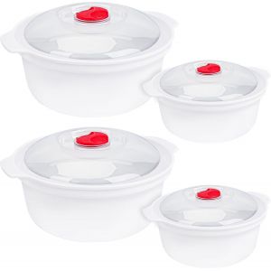 Shiba-(Lot De 4 Boite Repas Micro Ondable Avec Couvercle À Vapeur - 800-1300 Ml Sans Bpa - Boite Micro Onde/Rangement Avec Valve D[2 - Neuf