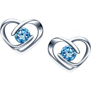 Kal-Collier Zircon Pour Femmes Et Filles, Boucles D'oreilles Zircon Pour Femmes Et Filles, Bijoux Parures En Argent 925, Collier Pendentif C?ur Élégant, Clou D'oreille C?ur Brillant, Bleu - Neuf