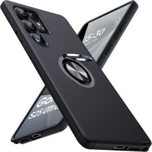 JGD-Coque de protection pour Samsung Galaxy S25 Ultra, r&eacute;sistante aux chocs, avec anneau de support magn&eacute;tique invisible &agrave; 360&deg;, noir - Neuf