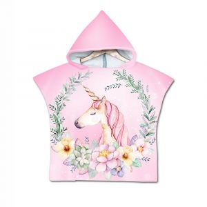 Enfants a Capuchon Serviette de Plage, a sechage Rapide Serviette de Bain a Capuchon, Serviette de Piscine pour les Filles et les Gar&ccedil;ons, Rose Motif Licorne - Neuf