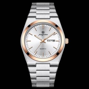 luxe Sport Quartz homme montre-bracelet &eacute;tanche lumineux Date semaine hommes montres en acier inoxydable montre pour hommes m&acirc;le Reloj + bo&icirc;te Rose Gold White - Neuf