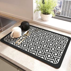 Loranka-Style Minimaliste Tapis Egouttoir Vaisselle 30x40cm Tapis Vaisselle Absorbant, Antid&eacute;rapant Protege Plan De Travail Cuisine S&eacute;chage Rapide Egouttoir Diatomite Pour Cuisine, Bar Noir - Neuf