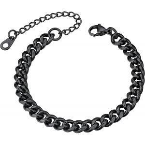 Men's Stainless Steel Cuban Chain Link Bracelet For Boys [Width: 3/6/9/12 Mm Length: 16/19 Cm Silver/Gold Plated/Black] ¿ Christmas Gift, Father's Day, Valentine's Day, Wedding - Neuf