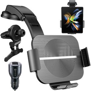 Olycism Dual Coils 15w Support Telephone Voiture Chargeur Avec Fonction De Charge Induction Automatique Qi Qc 3.0chargeurs De Voiture Sans Fil Air Vent Pour Galaxy Z Fold 5/4/3/2 - Neuf