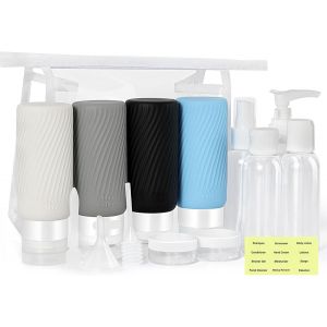 MAA-15PCS Flacons de Voyage, Kit de Flacons Toilette en Silicone Étanches, Accessoires Kit de Voyage Portable avec Sac en PVC pour Cosmétiques, Shampoing, Lotion, Gel Douche, Savon pour Femmes Hommes - Neuf