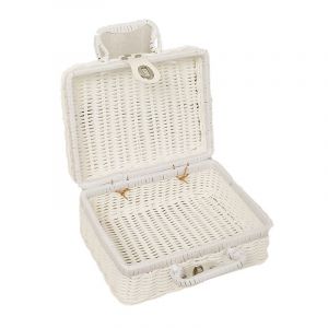 Boîte de pique-nique tissée en plastique rotin, boîte de rangement rétro tissée sans odeur avec poignée en forme d'anneau pour l'extérieur blanc S - Neuf