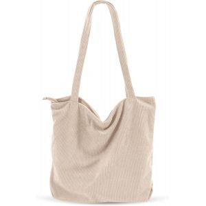 KALANKA-Cabas Femme en Velours Côtelé avec Fermeture Éclair ¿ Grand Tote Bag Léger et Élégant avec Poches ¿ Idéal pour École, Travail, Shopping ¿ 4 Couleurs Disponibles - Neuf