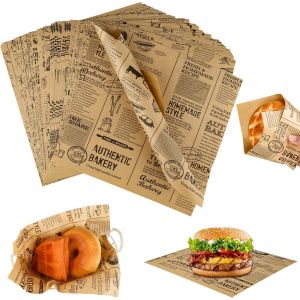 Letnerny-120 Feuilles Papier Journal Alimentaire, Papier Emballage Alimentaire, Imperméable Papier Alimentaire, Antiadhésif Respectueux Papier Sulfurisé Pour Sandwich, Frites, Hamburger (22 X 22cm) - Neuf