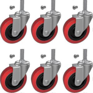Roulettes pivotantes robustes de 2,5 po avec tige filetée M10 - Paquet de 6 pour l'équipement d'atelier - Neuf
