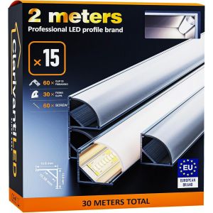 2m×15 Profilé Aluminium Profile Alu Pour Ruban Led Diffuseur Goulotte Led Profilé 45° Support Led Étanche Cache Corniche Plinthe Profilé Aluminium Profile Angle[Rub9222693] - Neuf