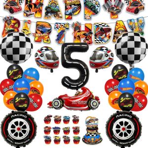 MEVRONISSHOP-54 Pi&egrave;ces Decoration Anniversaire Hot Whels 5 Ans Gar&ccedil;on Ensemble de F&ecirc;te d'Anniversaire Hot Whels, Ballon Deco Anniversaire, Ballons Set d'Anniversaire pour Garcon (5) - Neuf