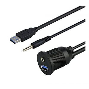 ERYI-Usb 3.0 & 3.5Mm Montage De Voiture Câble Flush 3.5Mm + Usb3.0 Aux Extension Dash Panneau Étanche Mont Câble Pour Voiture Bateau Et Moto - 1M - Neuf