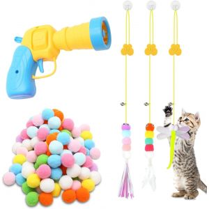 Letnerny-Pistolet &Agrave; Balle En Mousse Pour Chat, 100 Balle Pour Chat Pompon Color&eacute;s, Jouets Pour Chats Interactifs D'int&eacute;rieur Avec Jouets &Agrave; Suspendre Pour Chat - Neuf