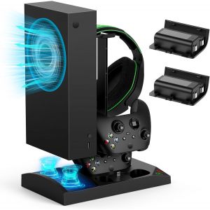 Support De Chargeur Avec Ventilateur De Refroidissement Pour Xbox Series S Console & Manette,Station D'accueil Verticale Avec 2 X 1400mah Batterie Rechargeable & Couvercle (Noir) - Neuf