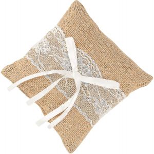 Pi&egrave;ce Anneau Oreiller Dentelle Fleurs Vintage Coussin Toile De Jute Bague De Mariage Oreiller Anneaux De Mariage Coussin De Mari&eacute;e (15 * 15 * 4cm) - Neuf