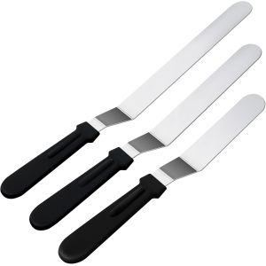 Lot De 3 Spatules &Agrave; Gla&ccedil;age Noires En Acier Inoxydable De 6, 8 Et 10 Pouces - Spatule Coud&eacute;e Pour G&acirc;teaux, Beurre Et Farine &Agrave; G&acirc;teaux - Spatule En M&eacute;tal Durable Pour Les Passionn&eacute;s De P&acirc;tisserie - Neuf