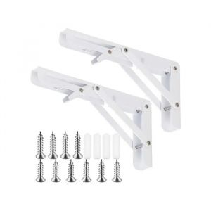 Support de tablette pliable - &Eacute;querre 20 cm - Acier robuste - Charge 100 kg - Lot de 2 avec kit - Neuf
