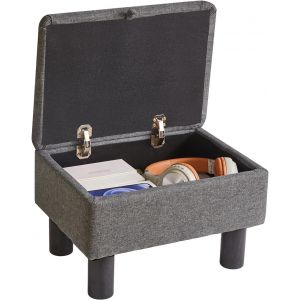 Ulteronixshop-Petit Repose-Pieds de Rangement Ottoman avec Pieds en Bois, Repose-Pieds en Lin, Tabouret Pouf, Repose-Pieds pour Salon, Chambre &agrave; Coucher, Entr&eacute;e, Bureau, Gris Clair, YD-JD1364 - Neuf