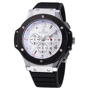 Montre-Bracelet Analogique A Quartz Pour Homme, Bracelet En Silicone, Date, Sport (Bracelet Noir, Cadran Blanc) - Neuf