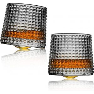 Lot De 2 Verres À Whisky Rotatifs De Décompression-Lot De 2 Verres Style Bar Pour Rhum Bourbon Écossais (Lot De 2,À Carreaux,300 Ml) - Neuf