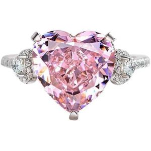 Kahfl-Bague En Forme De C?Ur Avec Diamant Rose Pour Femmes Et Filles-Bague De Fiançailles Réglable Et Extensible-Bijoux Élégants-Cadeau,Métal,Zircone Cubique - Neuf
