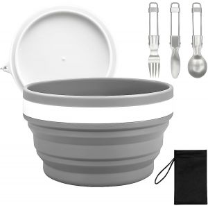 Asfasfq-Set De Vaisselle Camping 4 Pièces Bol Pliable Avec Couvercle Pp Couvert Pliable Acier Inoxydable Vaisselle De Camping Légère Pliable Sans Bpa Accessoires De Camping Pour Pique-Nique Randonnée - Neuf