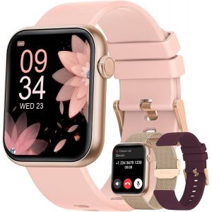 Kalanka-Smart Watches For Women, Fitness Tracker For Android And Iphone, Sleep/Blood Oxygen/Heart Rate Monitor, Bluetooth Calls/Sms/App Notifications, Sport Modes, 300+ Watch Faces, 3 Bands - Neuf