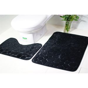 Ensemble de 2 tapis de bain - Tapis carr&eacute;s et en forme de U antid&eacute;rapants pour la salle de bain, absorbants, en flanelle et &eacute;ponge. - Neuf