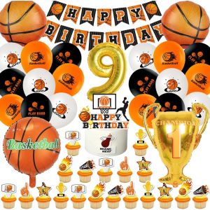 ChicSlick-Décoration Anniversaire Basket 9 Ans - Kit 52 Pièces Pour Garçons Et Filles Avec Ballons, Bannière Et Décoration Gâteau[X263] - Neuf