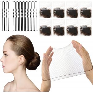 Kal-Filet Chignon,24 Pi&egrave;ces Filets &Agrave; Cheveux &Eacute;lastiques, Invisible, Et 10 Pcs U Forme Pince, Bord Maille Pour Ballet, Danse, Infirmi&egrave;re Ainsi De Suite(Marron) - Neuf