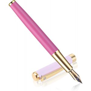Stylo-Plume En M&eacute;tal Avec Strass De 0,5 Mm, Pointe Fine Iridium, Compatible Avec Cartouches D'Encre De 2,6 Mm, Joli Stylo Pour Cadeau, Journal, Bureau, Affaires (Rose) - Neuf