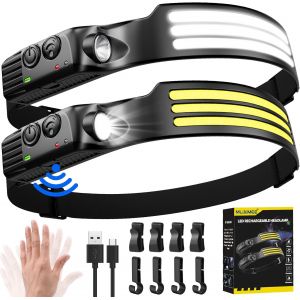 Lampe Frontale Led Ultra Puissante,3000 Lumens Super Lumineux 3*Led 230&deg; Torche Frontale Rechargeable Usb Capteur De Mouvement,&Eacute;tanche Ipx5 Poids 0.14lb L&eacute;ger,Pour P&ecirc;che,Camping,Cyclisme,Running - Neuf