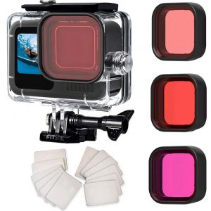 Bo&icirc;tier &eacute;tanche pour Go Pro Hero 13 /Hero 12 / Hero 11 / Hero 10 / Hero 9 Noir, Coque de Protection de 60 m sous l'eau avec 3 filtres - Neuf