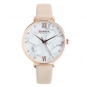 Montre-Bracelet Analogique A Quartz Curren Pour Femme Avec Cadran Marbre Et Bracelet En Cuir (Boitier En Or Rose Et Blanc) - Neuf