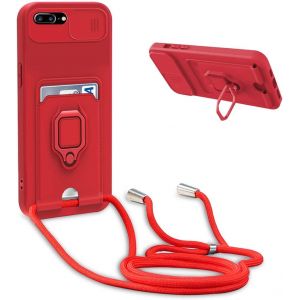 Kal-Coque Avec Cordon Pour Iphone 8 Plus/7 Plus/6 Plus,Collier Pour Étui Colliers De Cellulaire Réglable Corde Silicone Souple Case,Protection De La Caméra,Support,Porte Cartes - Rouge - Neuf