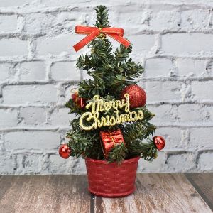 Mini sapin de Noël artificiel rouge (avec ornement), sapin de Noël de bureau de 20 cm, petit sapin de Noël, 20 cm, décoration de bureau pour la maison - Neuf