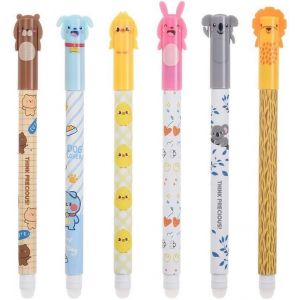 Tianyi-Lot De 6 Stylos Gel Effa&ccedil;ables - Encre Bleue 0.5 Mm - Pointe Fine Avec Gomme - Dessins Anim&eacute;s - Pour Enfants, &Eacute;cole Et Bureau - Neuf