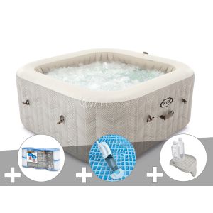 Kit spa gonflable Intex PureSpa Chevron carr&eacute; Bulles 6 places + 6 filtres + Aspirateur + Porte-verre - Neuf