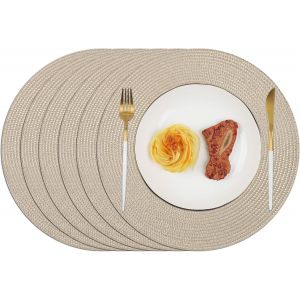 ERYI-Lot De 6 Set De Table Rond Lavable Dessous De Table Kaki Sous Assiette De Table Résistantes À La Chaleur Antidérapant 34Cm - Neuf