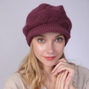 Femmes Chapeau Chaud D'hiver Crochet Tuque Tricoté Caps Avec Visière,Rose Rouge - Neuf